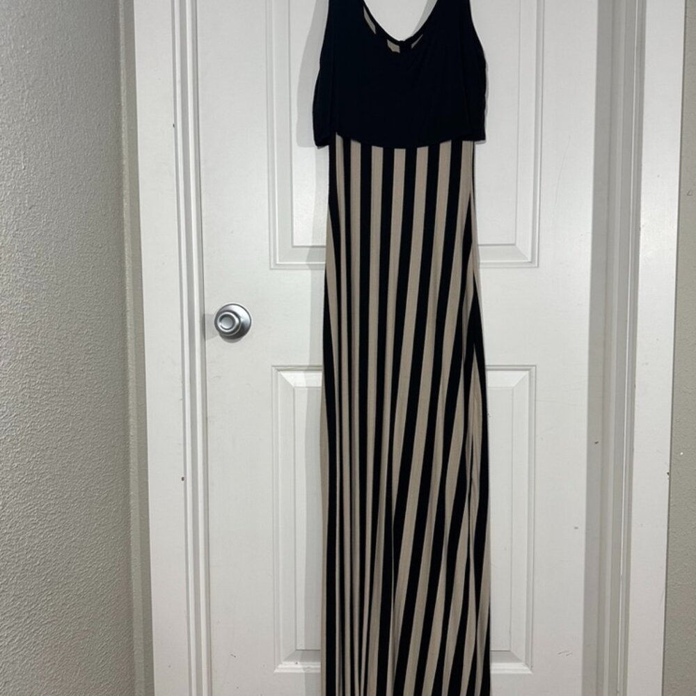 Lola Womens Maxi Tank Dress Size Small Black Beige Striped Coastal Bodycon